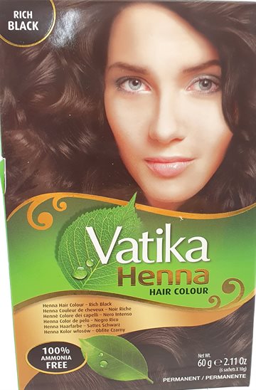 Vatika Henna hair colour, Rich Black 60 g. 100% Ammonia Free. (UDSOLGT)