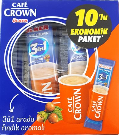 Ulker Crown kaffe 3in1- Hasslenut taste 10 x18 gr.