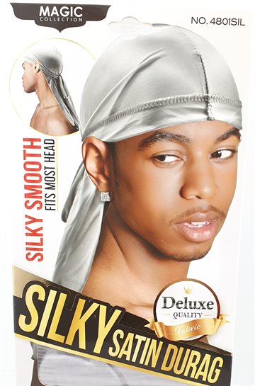 Durag - Long Tail Cap for unisex. Silky Silver..