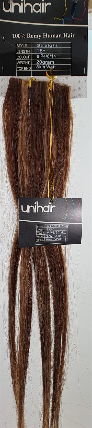 Human Hair - Skin Weft hair (tape on) color P4/6/14 mixed 45 cm. length.)