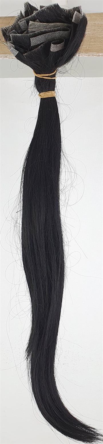 Human Hair - Skin Weft, (TAPE ON) Farve 1 - Sort. 18" (45 cm. længde.) 85 gr.