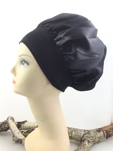 Sleeping Cap, Hair cap Wide Band black - Hår Hue Satin (UDSOLGT).