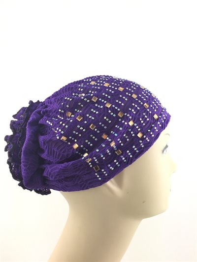 Turban with flower and pearl - Dark Blue 