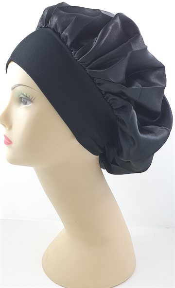 Sleeping Cap Satin bonnet Sort. (UDSOLGT)