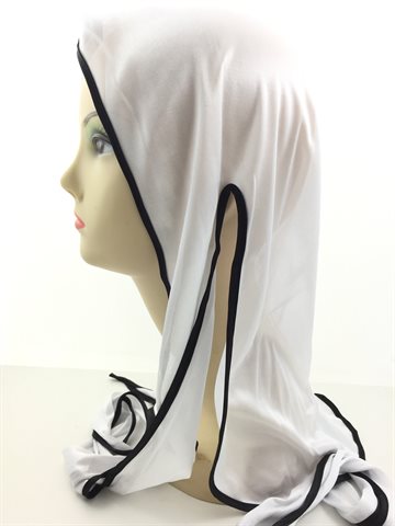 Durag Extra Long Tail Cap White and Black Edge