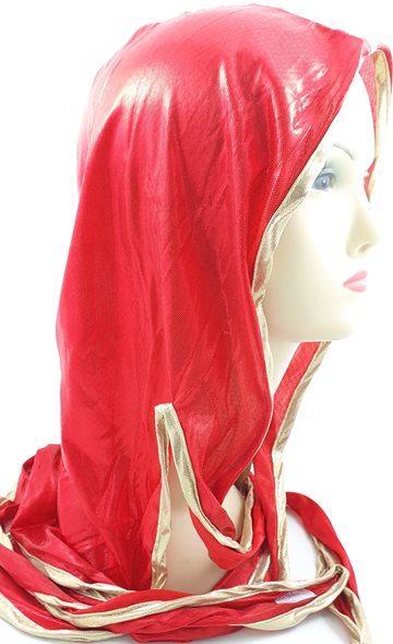 Durag Satin Extra Long Tail Cap, shiny Red with grey edge